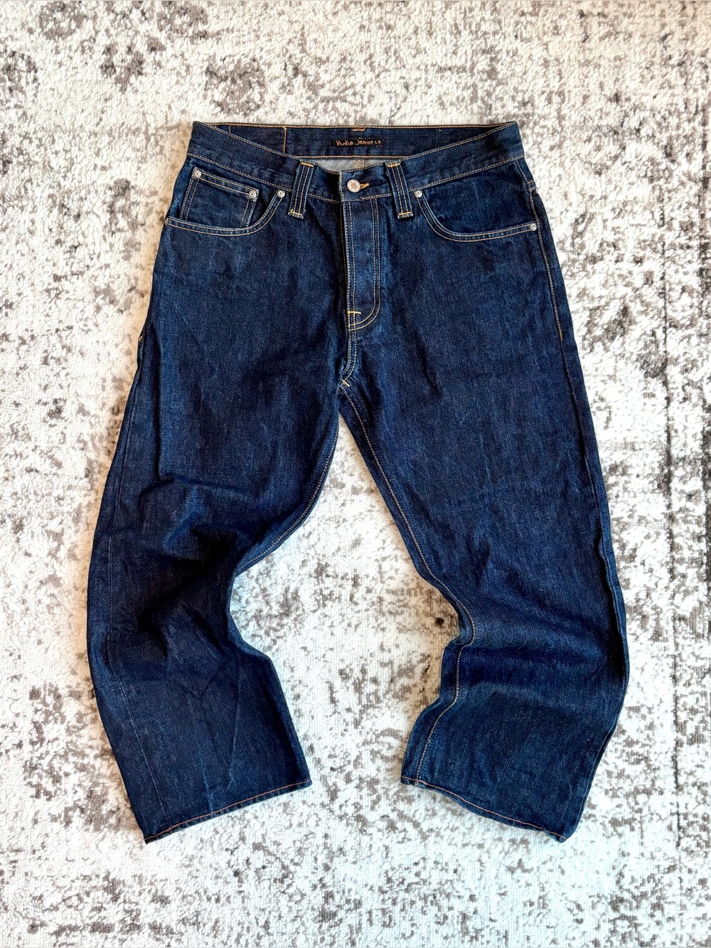 Men’s Nudie Jeans Raw Indigo Dark Denim Straight Jeans - Made in Italy